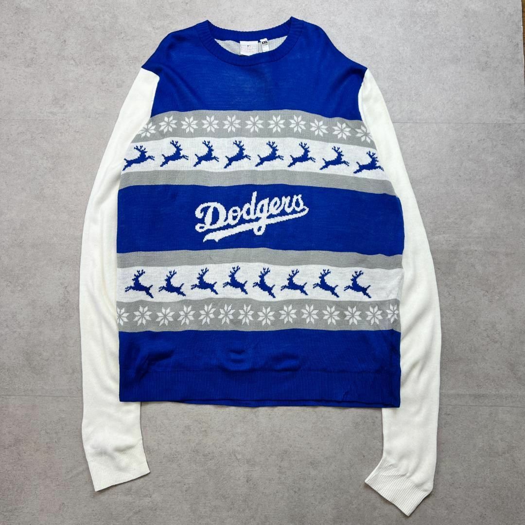 MLB(メジャーリーグベースボール)のドジャース　希少　ノルディック柄　アクリルニット　メジャー　古着　ブルー　XXL メンズのトップス(ニット/セーター)の商品写真