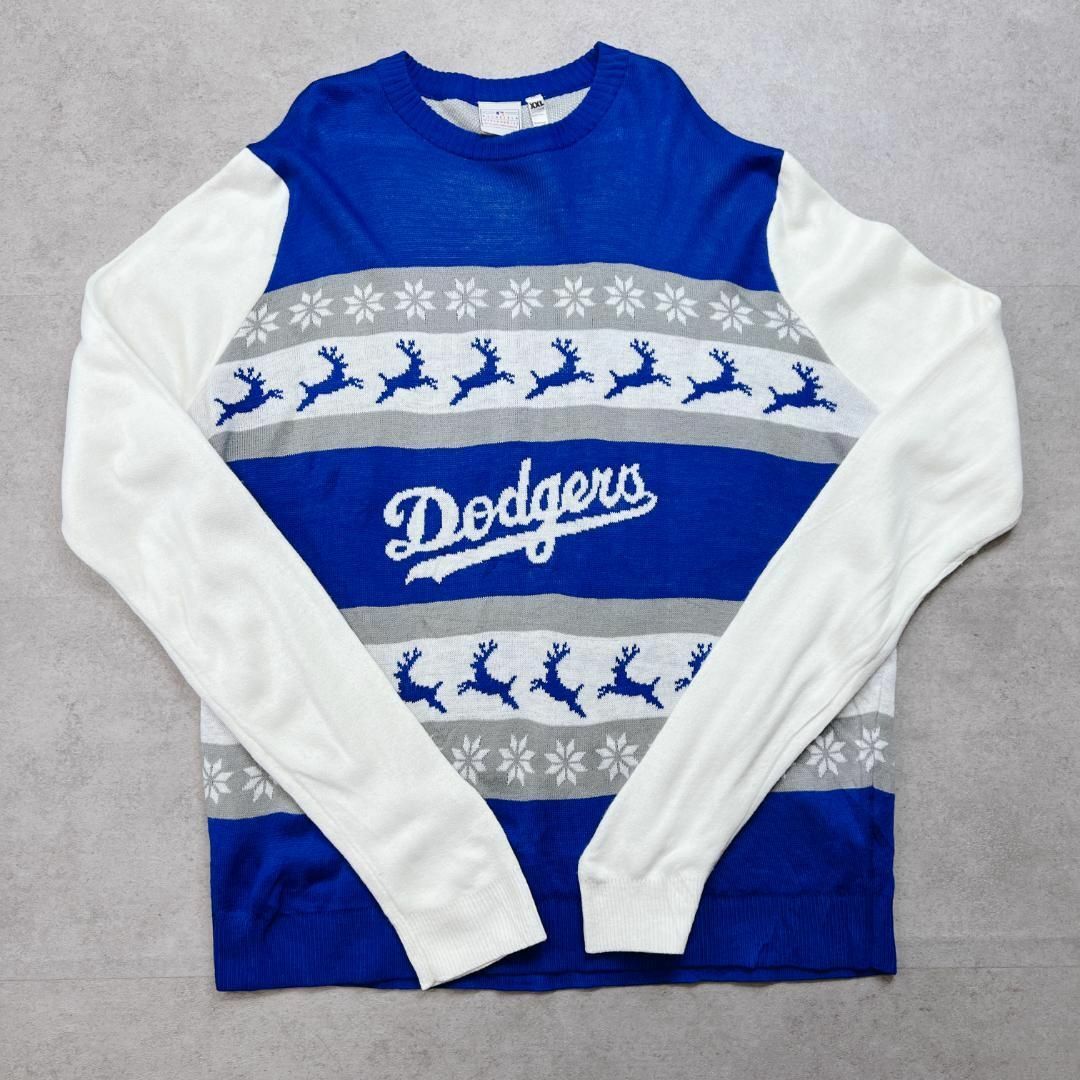 MLB(メジャーリーグベースボール)のドジャース　希少　ノルディック柄　アクリルニット　メジャー　古着　ブルー　XXL メンズのトップス(ニット/セーター)の商品写真