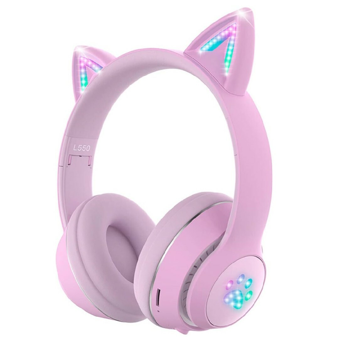 猫耳ヘッドホン パープル 子供・大人用 ワイヤレス Bluetoothイヤホン スマホ/家電/カメラのオーディオ機器(ヘッドフォン/イヤフォン)の商品写真