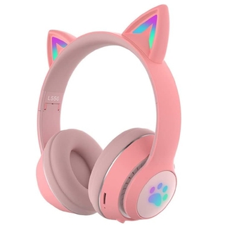 猫耳ヘッドホン オレンジピンク 子供・大人用 ワイヤレス Bluetooth(ヘッドフォン/イヤフォン)