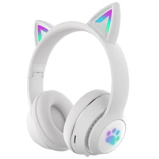 猫耳ヘッドホン ホワイト 子供・大人用 ワイヤレス Bluetoothイヤホン(ヘッドフォン/イヤフォン)