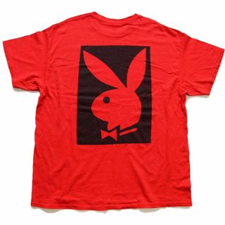 プレイボーイ(PLAYBOY)のPLAYBOYプレイボーイ ビッグロゴ コットンTシャツ 赤 XL★ラビット セックスシンボル マスコット オーバーサイズ ビッグサイズ(Tシャツ/カットソー(半袖/袖なし))