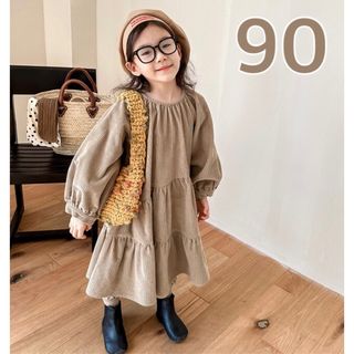 【新品】 90 コーデュロイ ワンピース 韓国 子供服 かわいい フレアスカート(ワンピース)