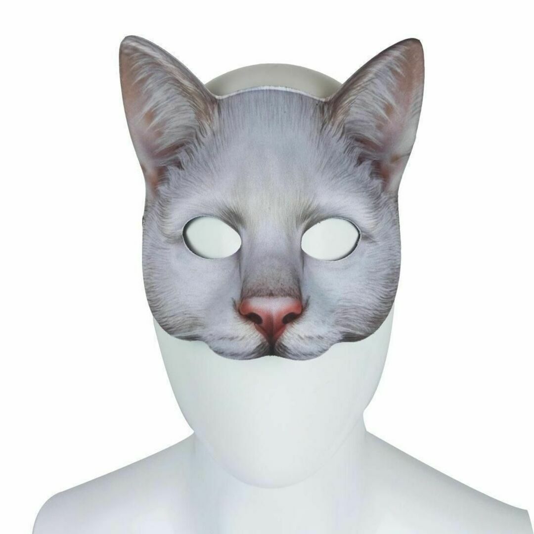 キャット 半顔 猫 マスク パーティーグッズ 変顔 お面 覆面 衣装 変装 白 エンタメ/ホビーのコスプレ(小道具)の商品写真