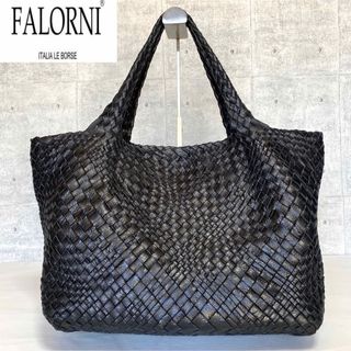 ファロルニ(FALORNI)の【美品】FALORNI イントレチャート ブラック ラムレザー A4トートバッグ(トートバッグ)