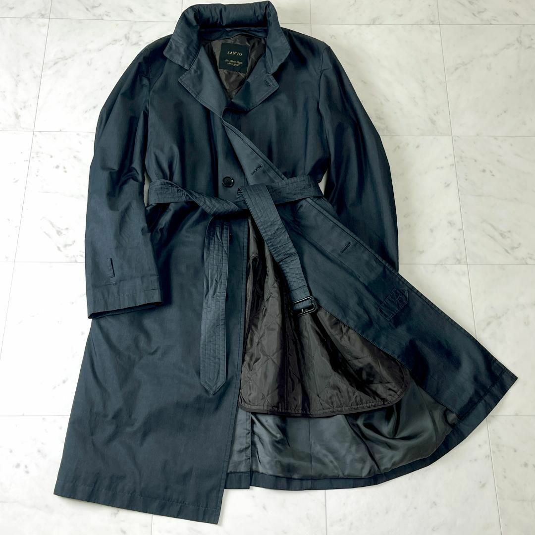 SANYO(サンヨー)のSANYO 100年コート L ライナー付き ステンカラー ロングコート 黒 紺 メンズのジャケット/アウター(ステンカラーコート)の商品写真