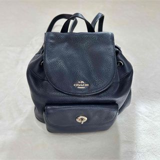 コーチ(COACH)のCOACH   リュックサック　ネイビー　レザー(リュック/バックパック)