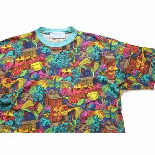 80s イタリア製 CARRERA アート オールオーバープリント コットンTシャツ S★オールド ビンテージ ユーロ ヨーロッパ 全面 総柄(Tシャツ/カットソー(半袖/袖なし))