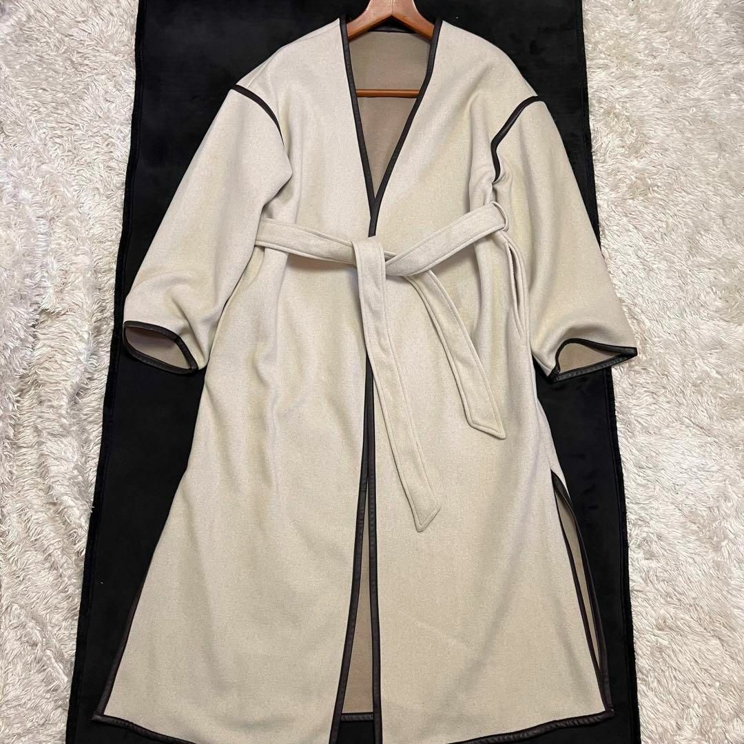 GRL(グレイル)のストレッチＦサイズ【GRL】リボンベルト付きパイピングノーカラーコート レディースのジャケット/アウター(ロングコート)の商品写真