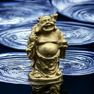 古銅 盆景 銅製   盆栽 置物 ブロンズ彫刻　七福神　布袋様(金属工芸)