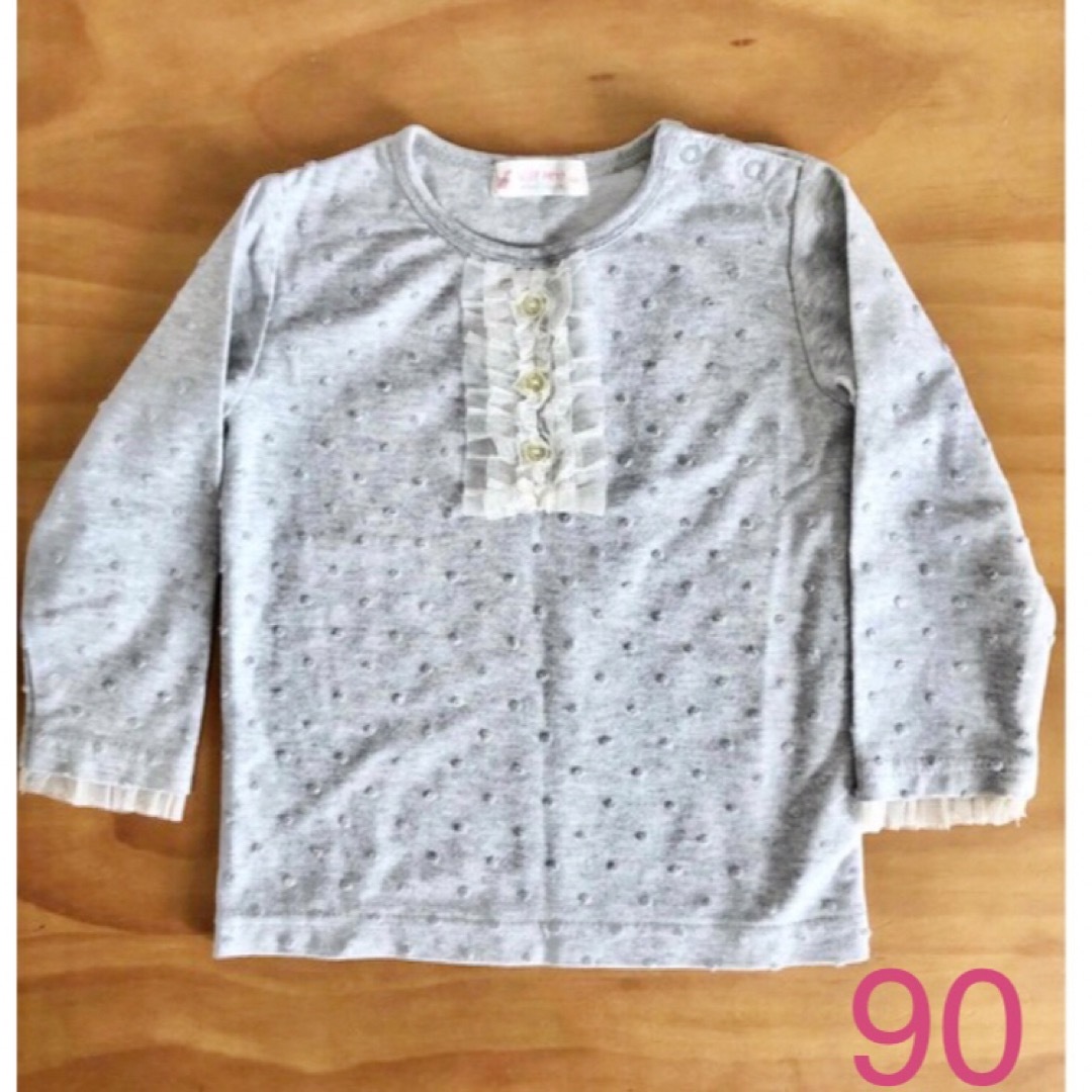 WILL MERY(ウィルメリー)のwill mery グレー　長袖　90 レース　ドット キッズ/ベビー/マタニティのキッズ服女の子用(90cm~)(Tシャツ/カットソー)の商品写真