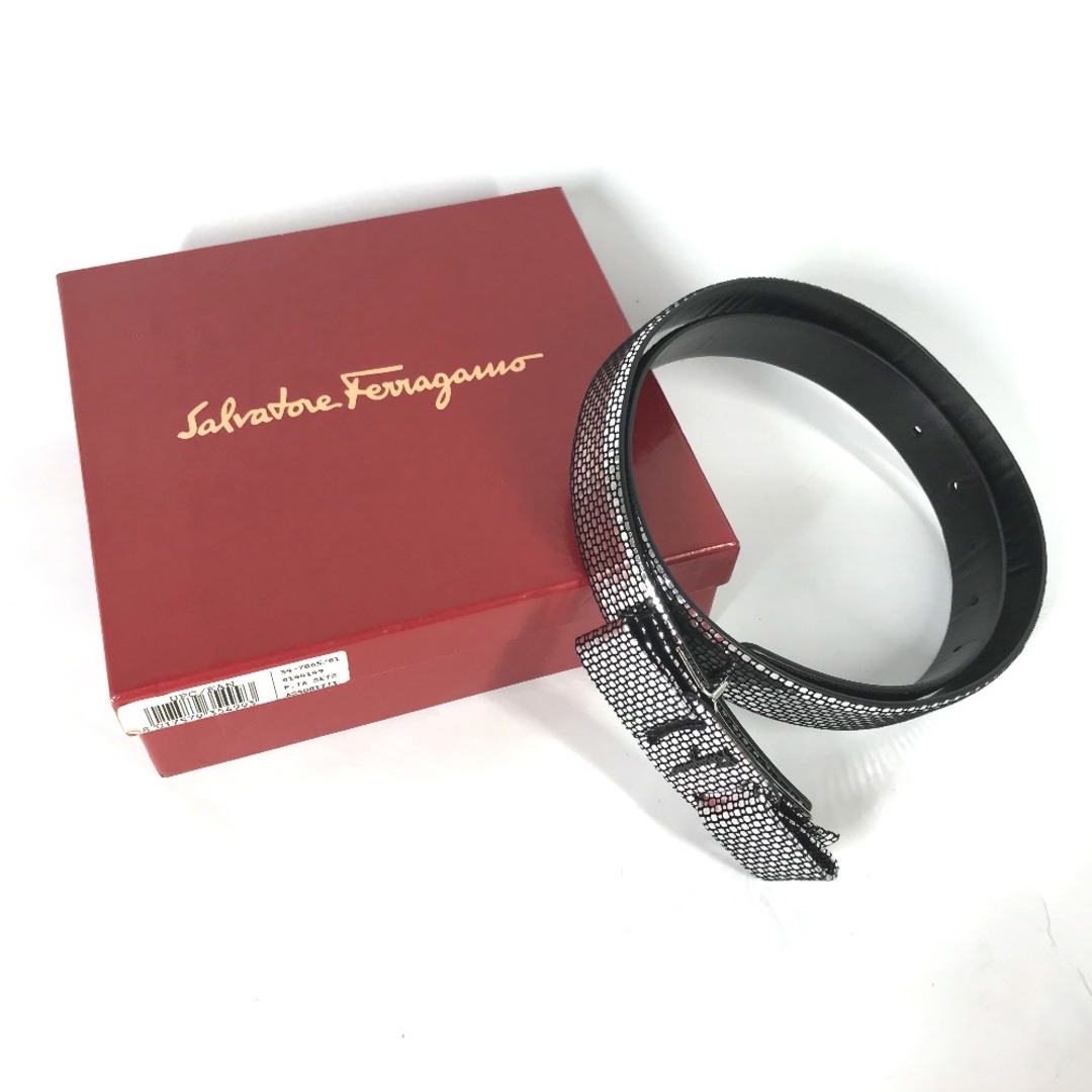 Salvatore Ferragamo(サルヴァトーレフェラガモ)のサルヴァトーレフェラガモ Salvatore Ferragamo ヴァラ リボン りぼん メタリック ベルト レザー ブラック 新品同様 レディースのファッション小物(ベルト)の商品写真