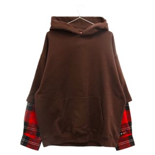 マルニ(Marni)のMARNI マルニ 22AW ORGANIC COTTON BRUSHED HOODIE オーガニックコットンブラッシュドレイヤードフーディ パーカー FUMU0110XQ UTC190 ブラウン/レッド(パーカー)