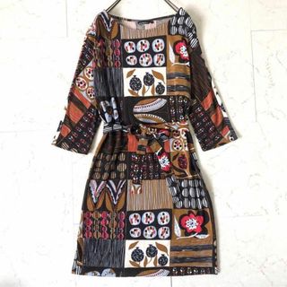 マリメッコ(marimekko)の【マリメッコ】marimekko 状態 総柄ベルト付 カットソー ワンピース(ひざ丈ワンピース)