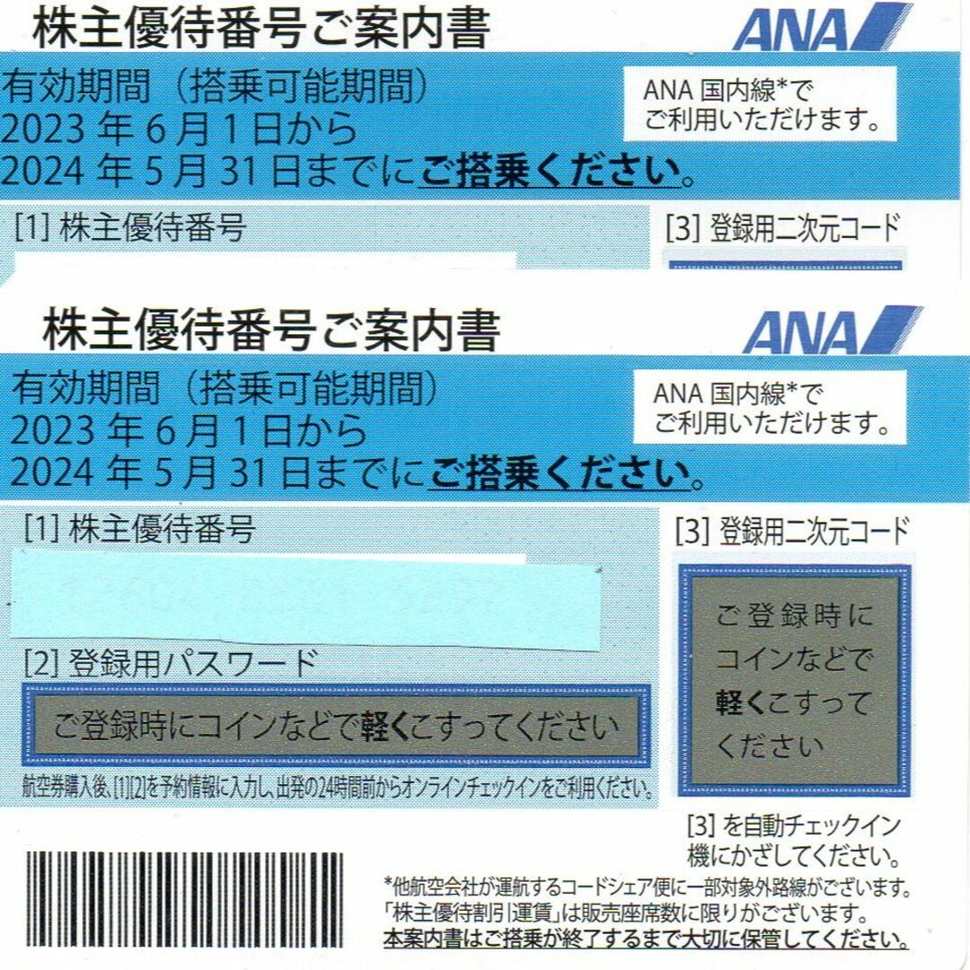 ANA(全日本空輸)(エーエヌエー(ゼンニッポンクウユ))のANA株主優待券２枚（最大４枚） チケットの優待券/割引券(その他)の商品写真