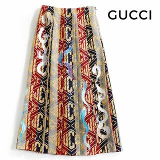 グッチ(Gucci)の598*グッチ GUCCI ゲームロゴ ウール ジャガード スカート.(ロングスカート)