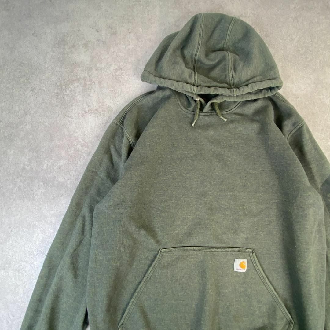 carhartt(カーハート)のレアカラー　Carhartt　パーカー　袖プリント　古着　グリーン　XL メンズのトップス(パーカー)の商品写真