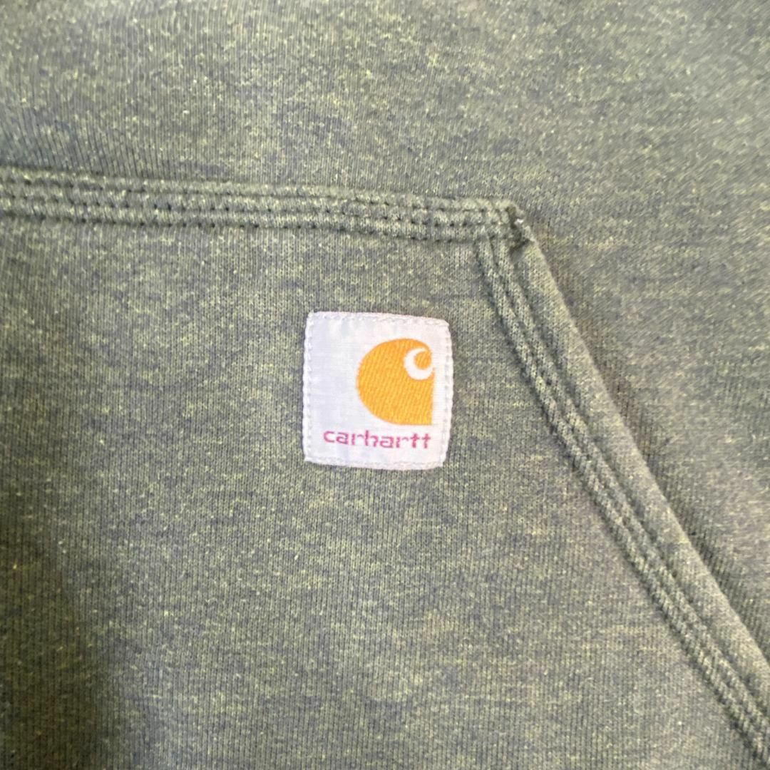 carhartt(カーハート)のレアカラー　Carhartt　パーカー　袖プリント　古着　グリーン　XL メンズのトップス(パーカー)の商品写真