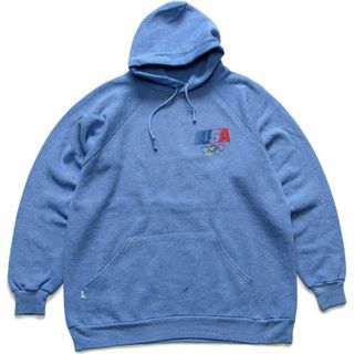 リーバイス(Levi's)の80s Levi'sリーバイス USA OLYMPICオリンピック スウェットパーカー 杢ブルー L★ビンテージ オールド スポーツ ラグランスリーブ(パーカー)