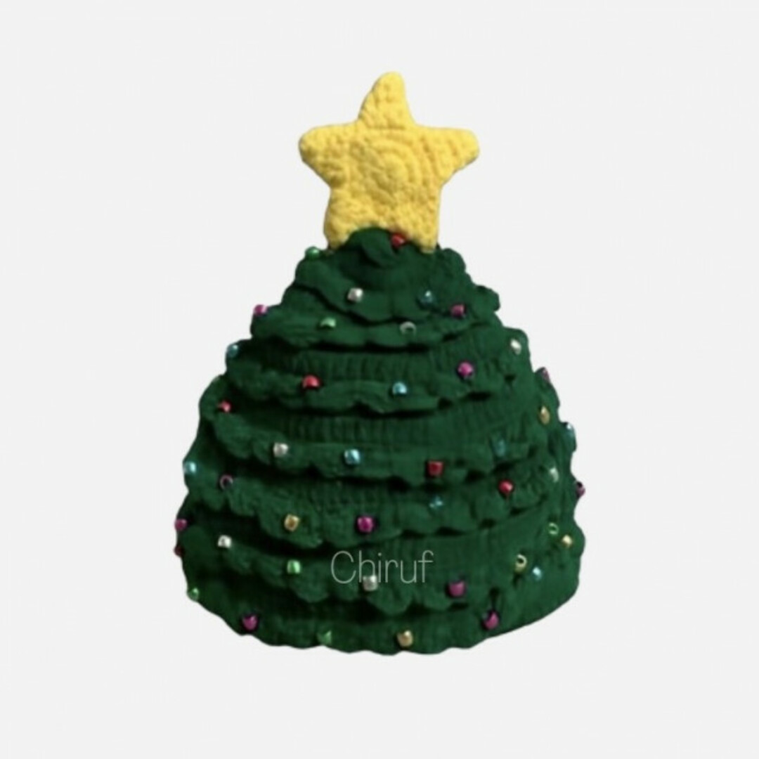 キッズ クリスマスツリー ニット帽 可愛い キラキラ 星 付き 緑 ビーズ 子供 キッズ/ベビー/マタニティのこども用ファッション小物(帽子)の商品写真