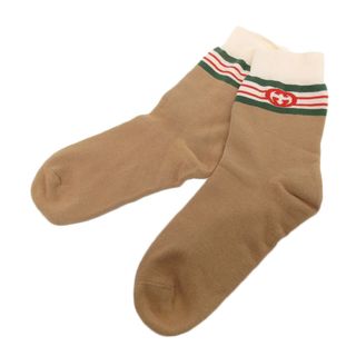 グッチ(Gucci)の【本物保証】 超美品 グッチ GUCCI インターロッキングG シェリーライン ロゴ  靴下 ブラウン ホワイト 希少 レア (その他)