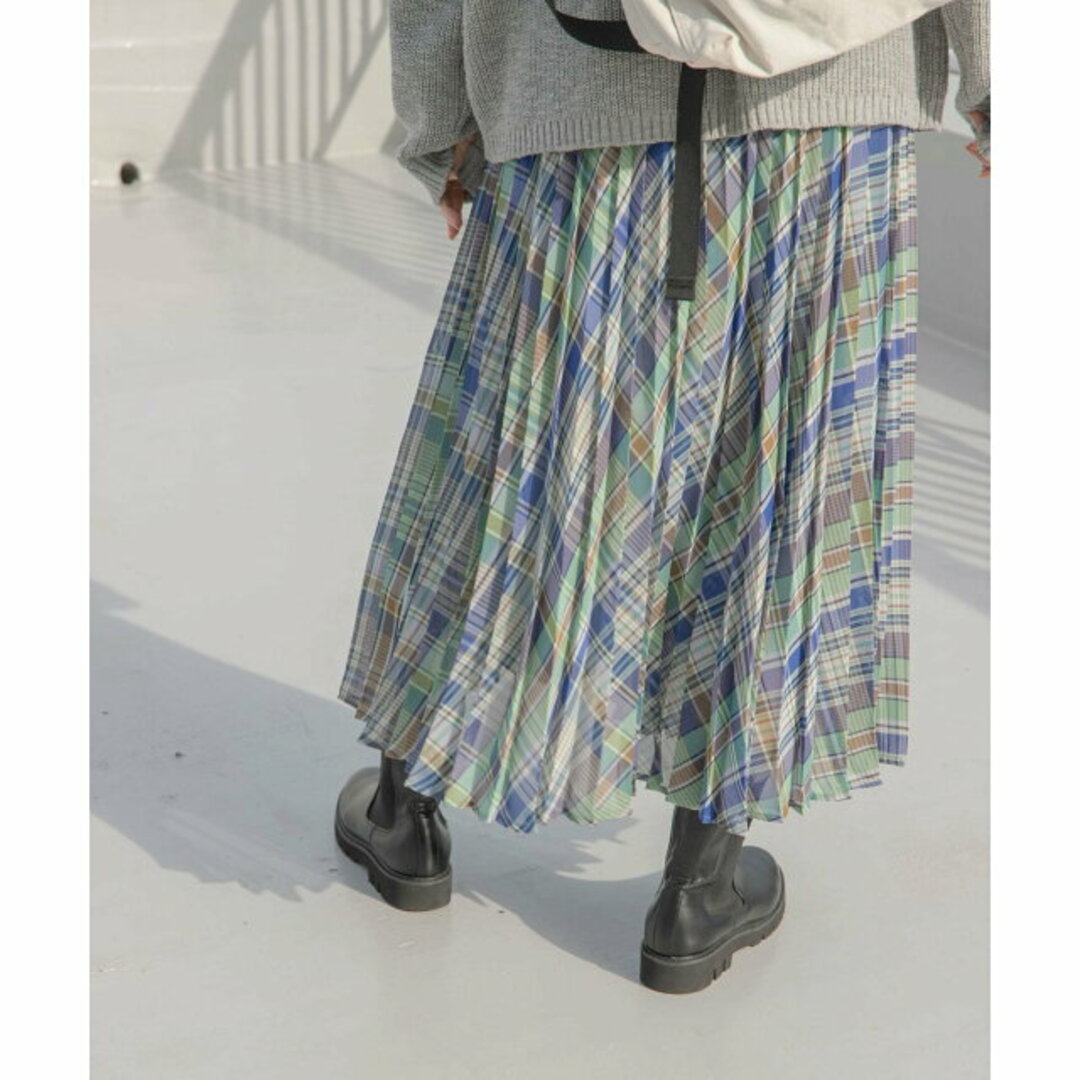 URBAN RESEARCH DOORS(アーバンリサーチドアーズ)の【GREEN】【M】アコーディオンプリーツチェックスカート レディースのスカート(ロングスカート)の商品写真