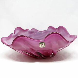 未使用 KAMEI GLASS カメイガラス 色硝子 パープル ガラス 平花瓶(花瓶)