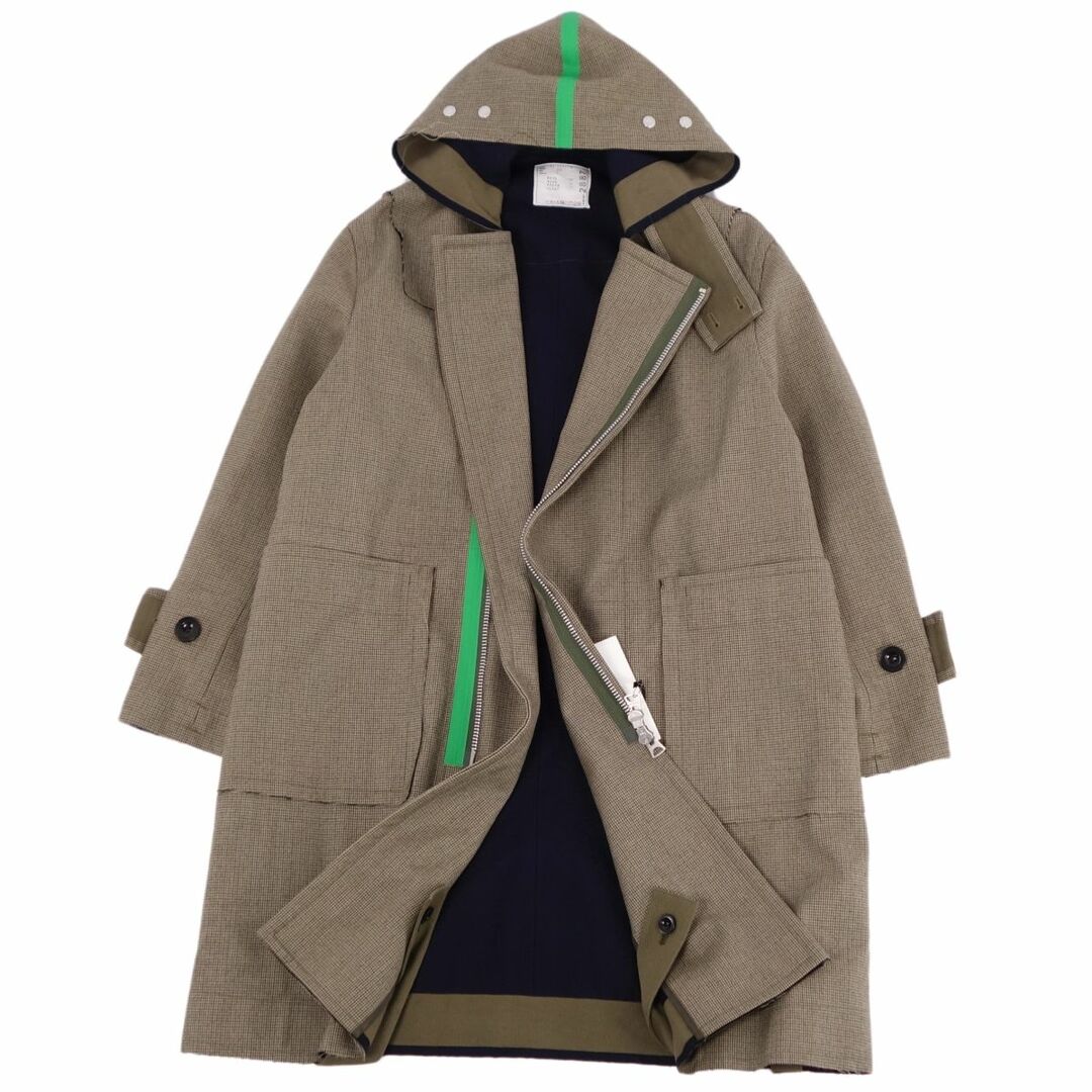 sacai(サカイ)の極美品 サカイ Sacai コート ロングコート 22AW Check Bonding Coat 22-02887M フーディー フード 千鳥格子 アウター メンズ 1(S相当) ブラウン メンズのジャケット/アウター(その他)の商品写真