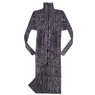 プリーツプリーズイッセイミヤケ(PLEATS PLEASE ISSEY MIYAKE)の美品 プリーツプリーズ イッセイミヤケ PLEATS PLEASE コート ジップアップ 総柄 プリーツ アウター レディース 4(XL相当) ブラック/ホワイト(その他)