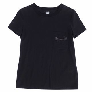 エルメス(Hermes)の美品 エルメス HERMES Tシャツ カットソー 20AW 半袖 ショートスリーブ ホースビット刺繍 トップス レディース 34(S相当) ブラック(Tシャツ(半袖/袖なし))