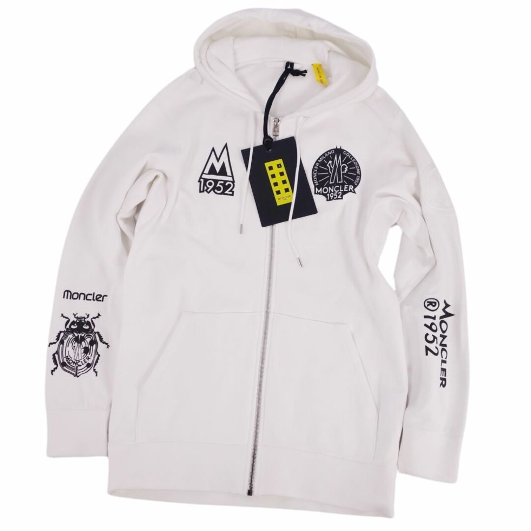 MONCLER(モンクレール)の美品 モンクレール ジーニアス MONCLER スウェット パーカー フーディー ロゴワッペン ジップアップ コットン トップス メンズ S ホワイト メンズのトップス(パーカー)の商品写真