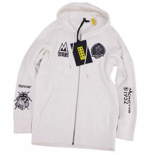 モンクレール(MONCLER)の美品 モンクレール ジーニアス MONCLER スウェット パーカー フーディー ロゴワッペン ジップアップ コットン トップス メンズ S ホワイト(パーカー)