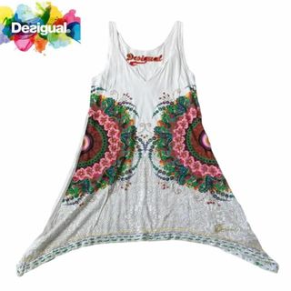 デシグアル(DESIGUAL)のdesigual デシグアル　ワンピース　花柄　白　スパンコール　チュニック(ひざ丈ワンピース)