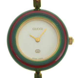 グッチ(Gucci)の【GUCCI】グッチ チェンジベゼル 11/12 金メッキ ゴールド クオーツ アナログ表示 レディース 白文字盤 腕時計(腕時計)