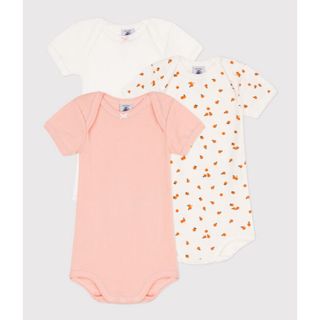 プチバトー(PETIT BATEAU)の新品未使用  プチバトー  18m 半袖ボディ  3枚組  みかん(肌着/下着)