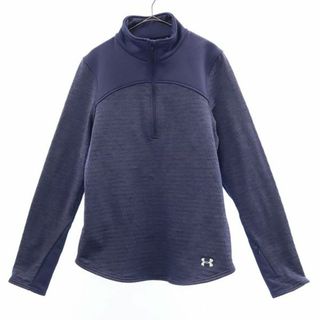 アンダーアーマー(UNDER ARMOUR)のアンダーアーマー 総柄 長袖 Tシャツ M ブルー UNDER ARMOUR ハーフジップ ハイネック ロゴ刺繍 メンズ 古着 【240111】(Tシャツ/カットソー(七分/長袖))