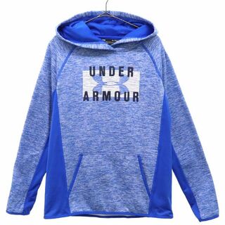 アンダーアーマー(UNDER ARMOUR)のアンダーアーマー COLDGEAR 切替 長袖 スウェットパーカー XL ブルー系 UNDER ARMOUR プルオーバー トレーナー ロゴプリント メンズ 古着 【240111】(パーカー)