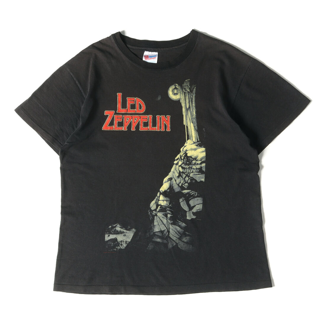 トップス80s Led Zeppelin レッド・ツェッペリン Stairway To Heaven 天国への階段 クルーネック 半袖 Tシャツ Hanes USA製 ブラック 黒 サイズ:L Vintage Music Item ヴィンテージ バンドT ロックT トップス カットソー【メンズ】