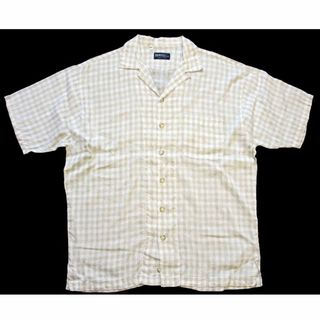 90s イタリア製 BROWNELL チェック 半袖 リネン オープンカラーシャツ XL★オールド ユーロ ガーゼ オーバーサイズ ビッグサイズ(シャツ)