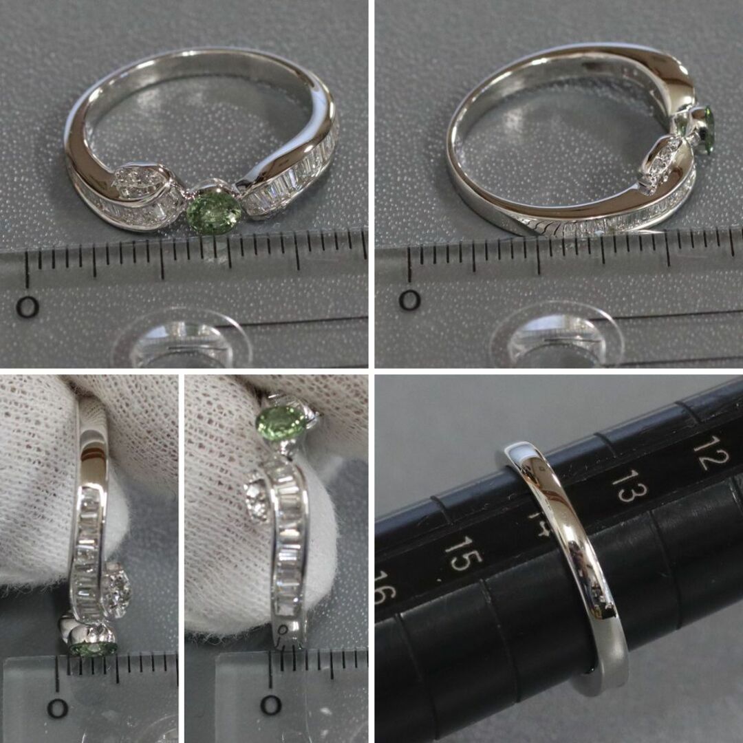 K18WGグリーンサファイアダイヤモンドリング S0.18 D0.26 3.2g レディースのアクセサリー(リング(指輪))の商品写真