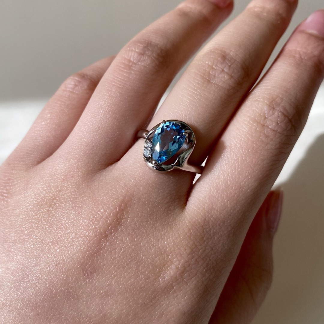 『専用です』天然 サンタマリアアクアマリン ダイヤモンド リング 計1.66ct レディースのアクセサリー(リング(指輪))の商品写真
