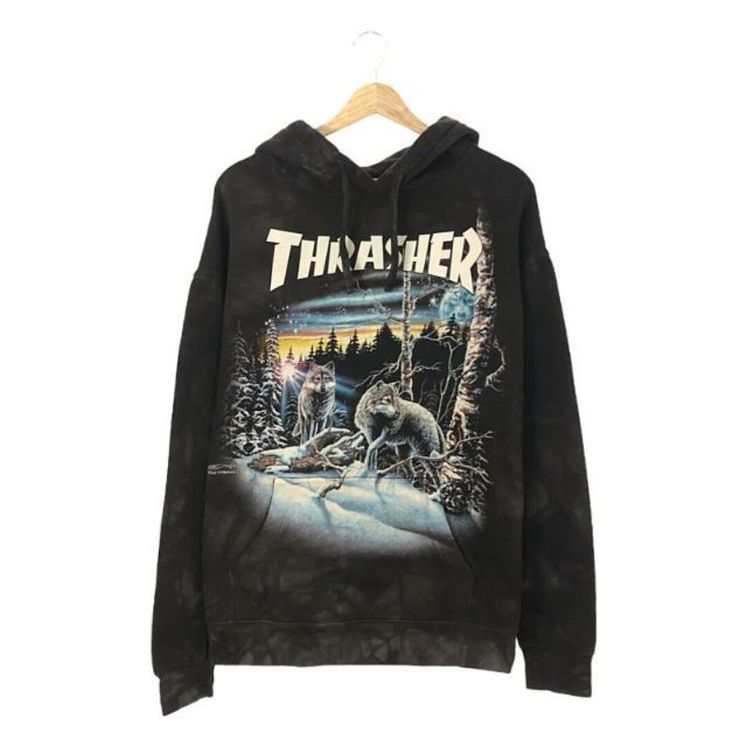 THE MOUNTAIN / ザマウンテン | × THRASHER スラッシャーコラボ タイダイ染め ウルフプリント プルオーバーパーカー | M | ブラウン | メンズ メンズのトップス(スウェット)の商品写真