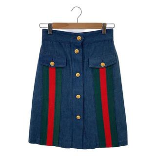 グッチ(Gucci)のGUCCI / グッチ | シェリーライン 金ボタン デニムスカート | 38 | インディゴ | レディース(ロングスカート)