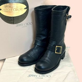 ジミーチュウ(JIMMY CHOO)の☆美品☆ジミーチュウ バイカーブーツ 36/23CM ゴールドプレート レザー(ブーツ)