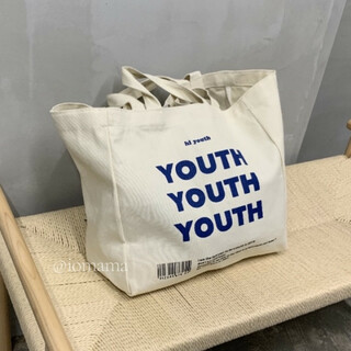 youth ロゴ キャンバストート 帆布 きなり 綺麗 美品 大容量 安い 青(ショルダーバッグ)