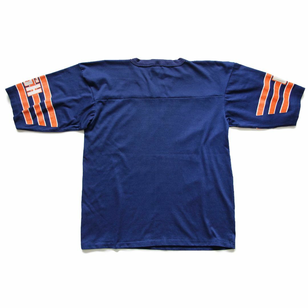 80s USA製 NFL CHICAGO BEARS ビッグロゴ ひび割れプリント Vネック フットボールTシャツ 紺 M★オールド ビンテージ アメフト メンズのトップス(Tシャツ/カットソー(七分/長袖))の商品写真