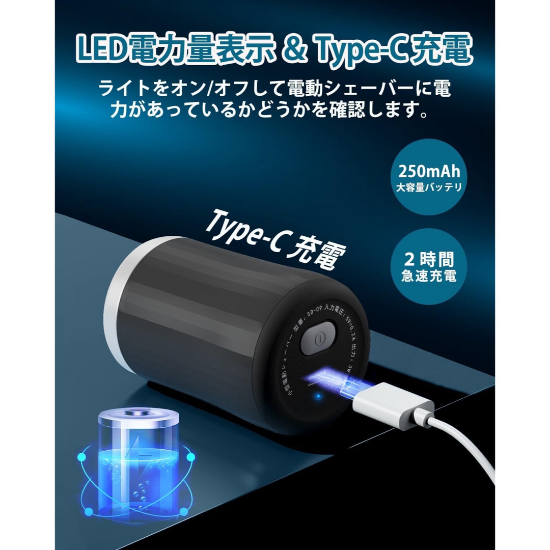 メンズシェーバー髭剃り電気シェーバー 3枚刃回転式 IPX7防水水洗い可  黒 スマホ/家電/カメラの美容/健康(メンズシェーバー)の商品写真