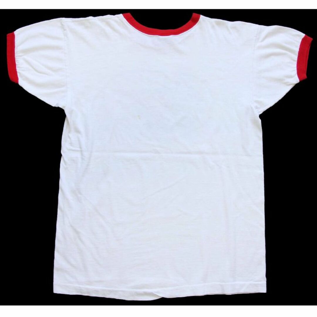 Champion(チャンピオン)の70s USA製 Championチャンピオン SUPER BASS 染み込みプリント リンガーTシャツ 白×赤 L★ビンテージ バータグ スーパーマン パロディ メンズのトップス(Tシャツ/カットソー(半袖/袖なし))の商品写真