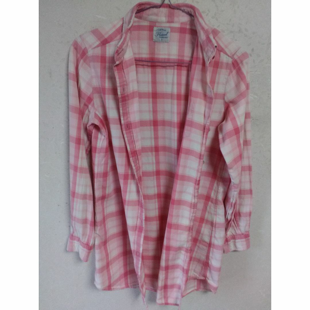 3646_S_チェック柄長袖ロングシャツ_マットピンク白チェック柄 3646_S_チェック柄長袖ロングシャツ_マットピンク白チェック柄