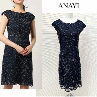 アナイ(ANAYI)の美品♡アナイ＊ツートンチュール刺繍ワンピース　総レース　コードレース　38(ひざ丈ワンピース)